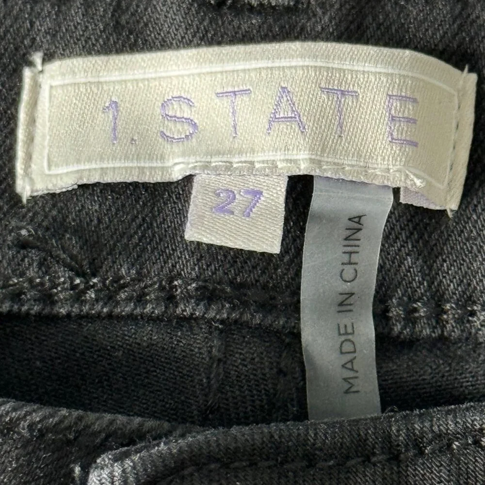 1.STATE Frayed Released Hem Skinny Black Jeans Womens Size 27 Super Wash Denim - Picture 6 of 12